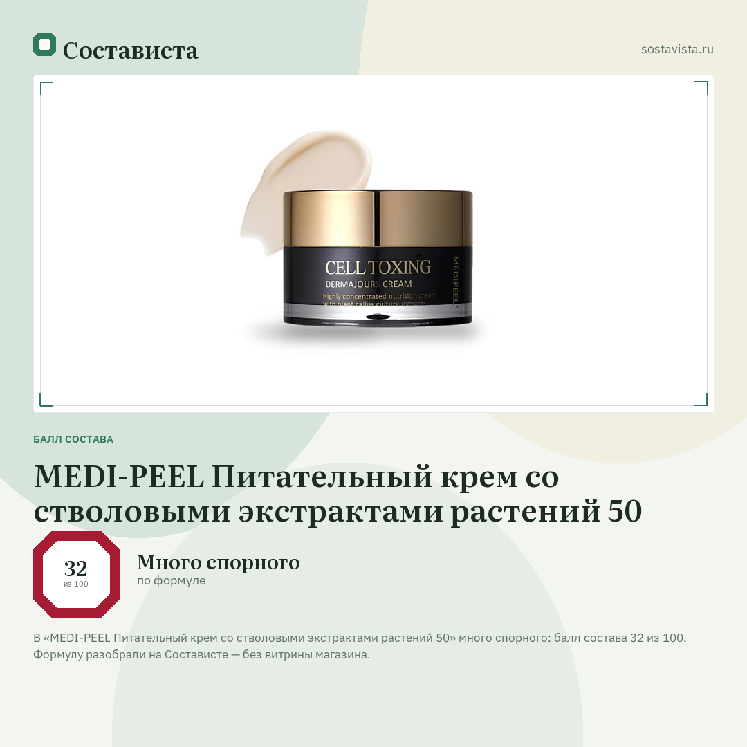 MEDI-PEEL Питательный крем со стволовыми экстрактами растений 50: балл состава 32 из 100 — Состависта
