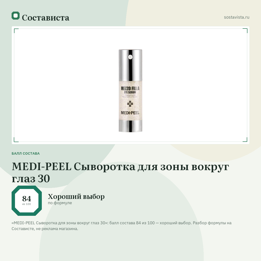 MEDI-PEEL Сыворотка для зоны вокруг глаз 30: балл состава 84 из 100 — Состависта