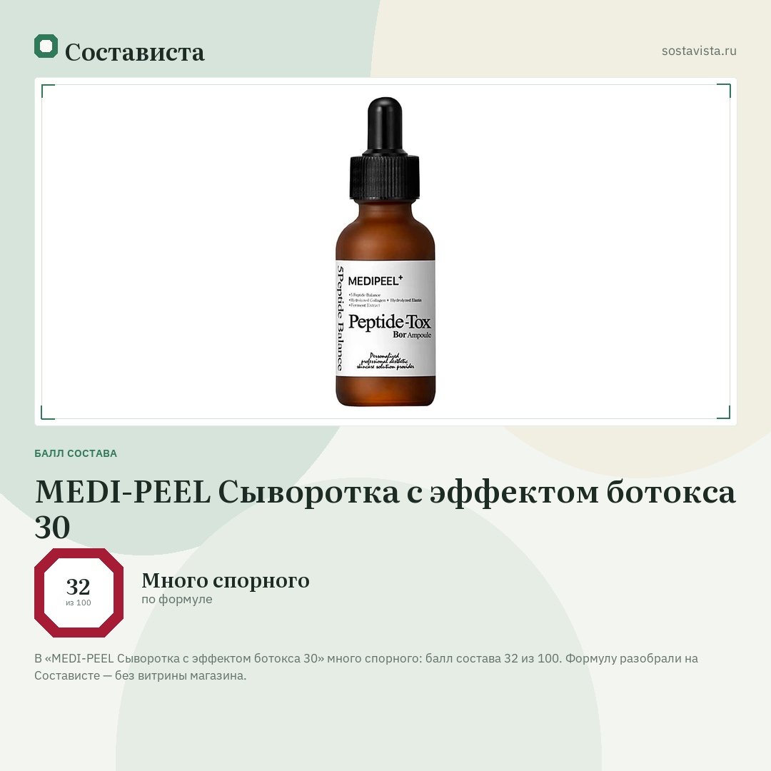 MEDI-PEEL Сыворотка с эффектом ботокса 30: балл состава 32 из 100 — Состависта