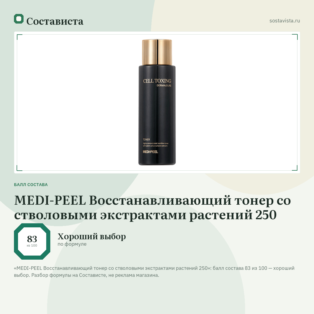 MEDI-PEEL Восстанавливающий тонер со стволовыми экстрактами растений 250: балл состава 83 из 100 — Состависта