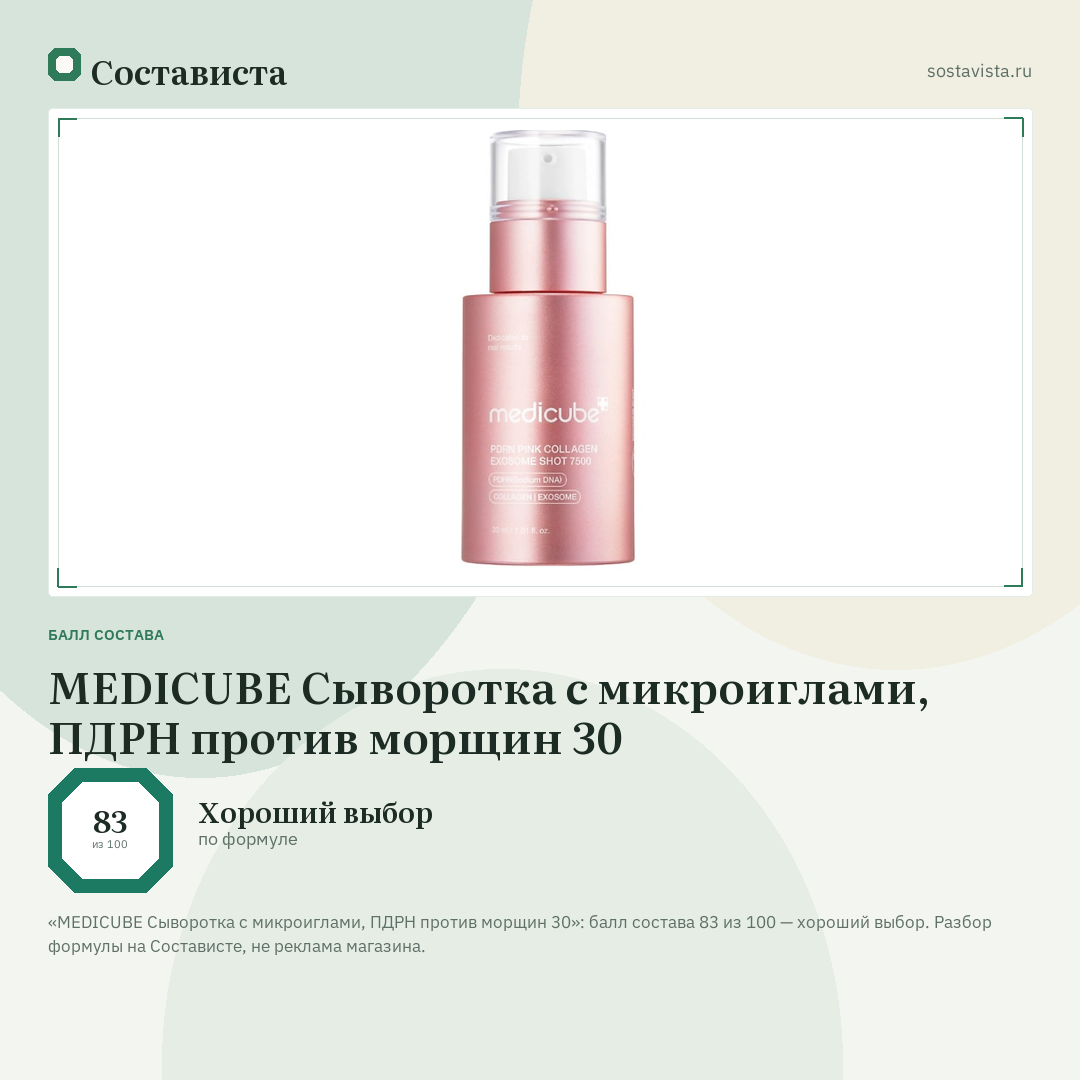 MEDICUBE Сыворотка с микроиглами, ПДРН против морщин 30: балл состава 83 из 100 — Состависта