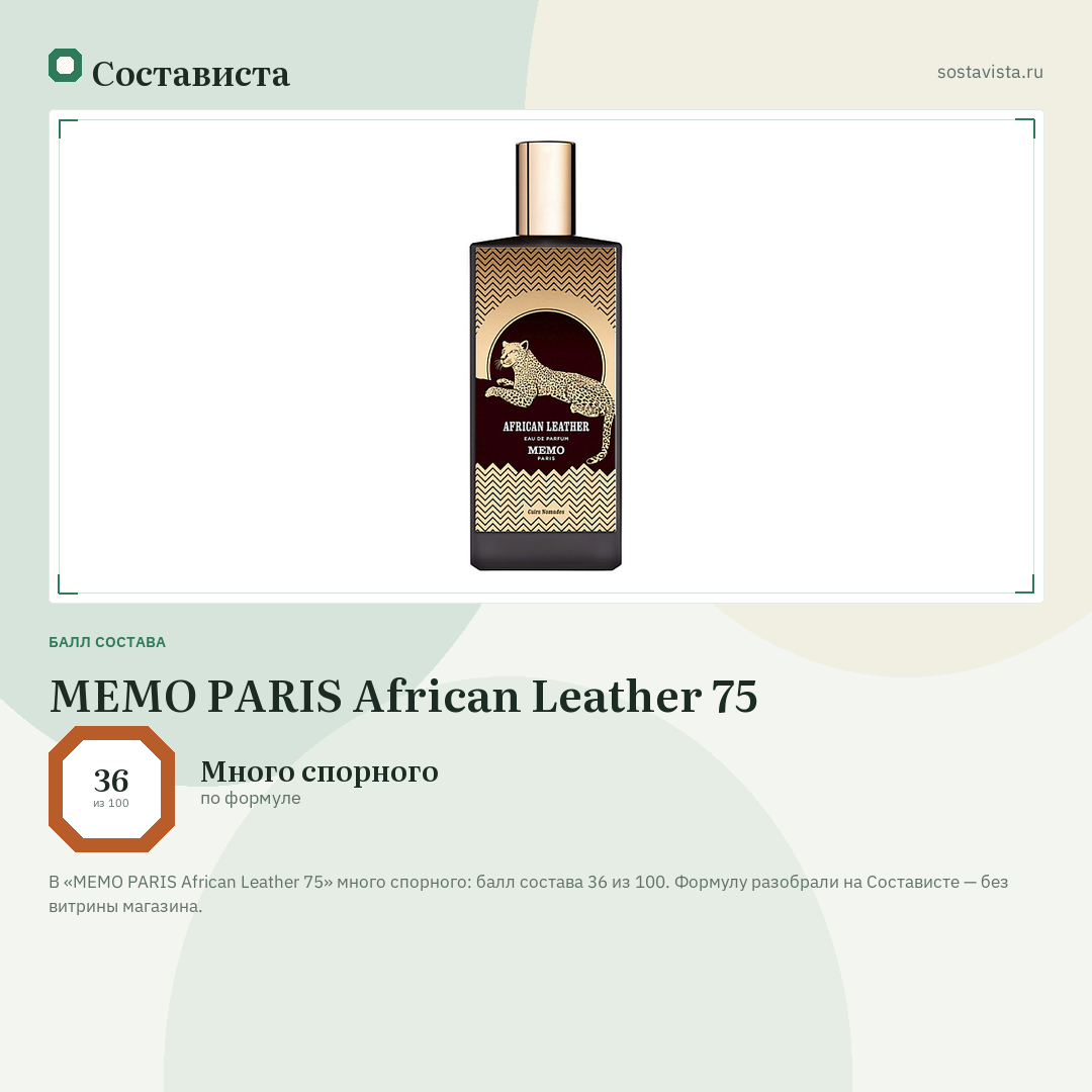 MEMO PARIS African Leather 75: балл состава 36 из 100 — Состависта