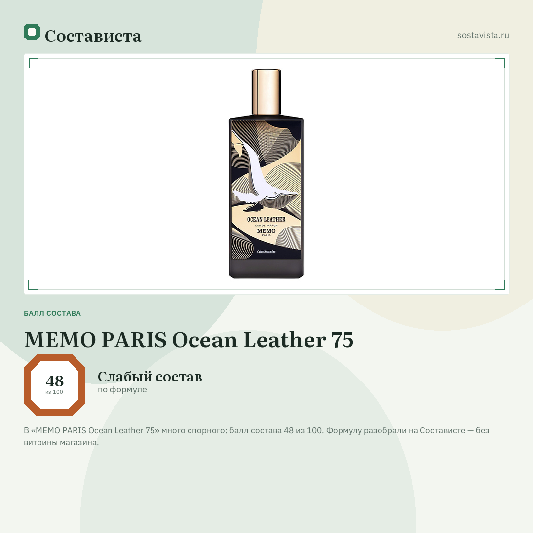 MEMO PARIS Ocean Leather 75: балл состава 48 из 100 — Состависта