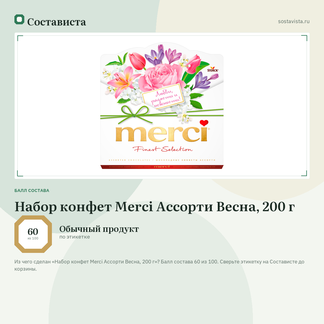 Набор конфет Merci Ассорти Весна, 200 г: балл состава 60 из 100 — Состависта