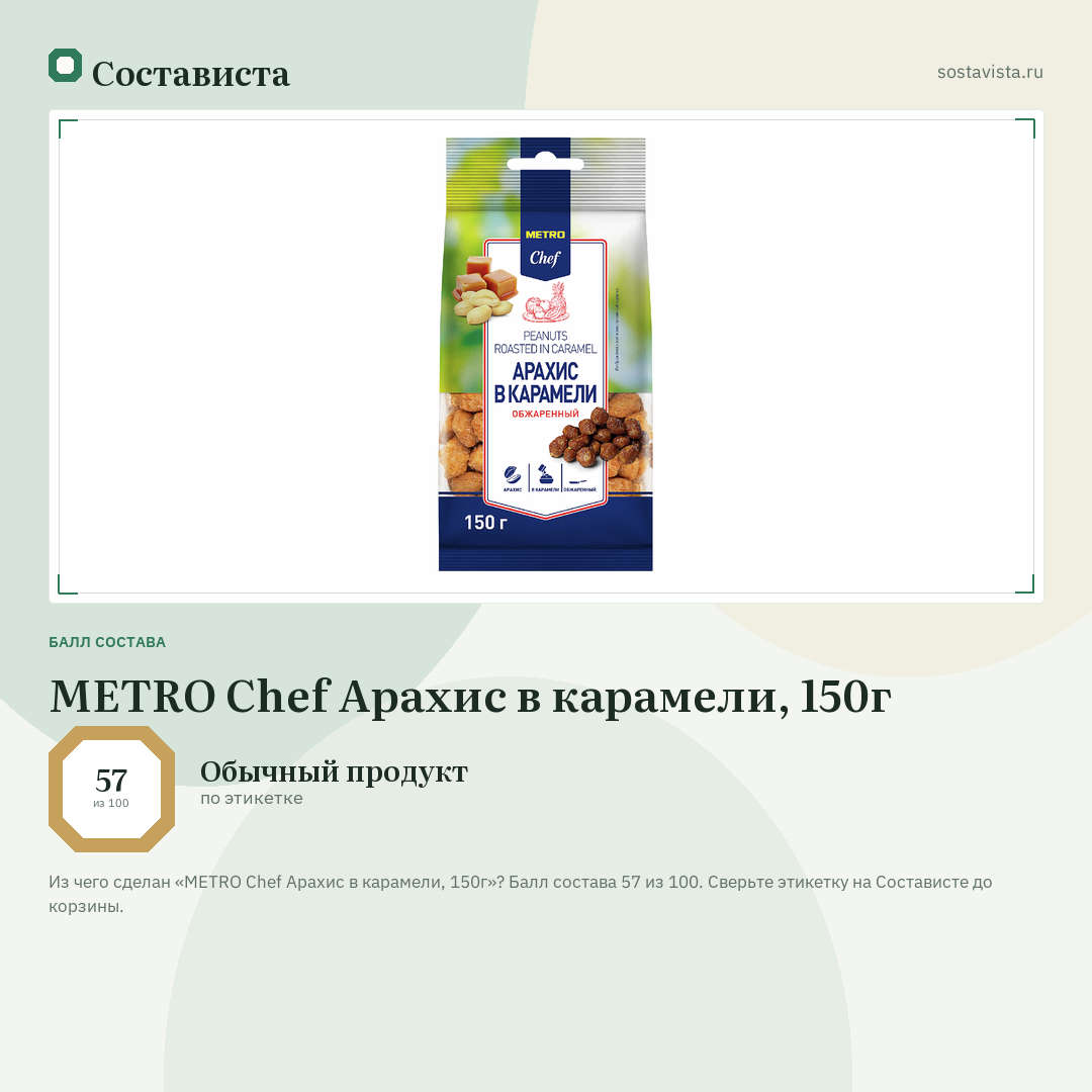 METRO Chef Арахис в карамели, 150г: балл состава 57 из 100 — Состависта