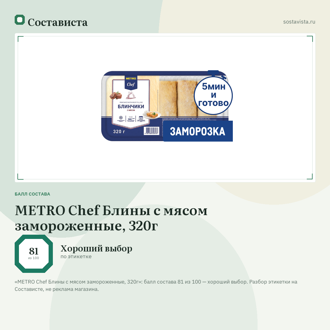 METRO Chef Блины с мясом замороженные, 320г: балл состава 81 из 100 — Состависта