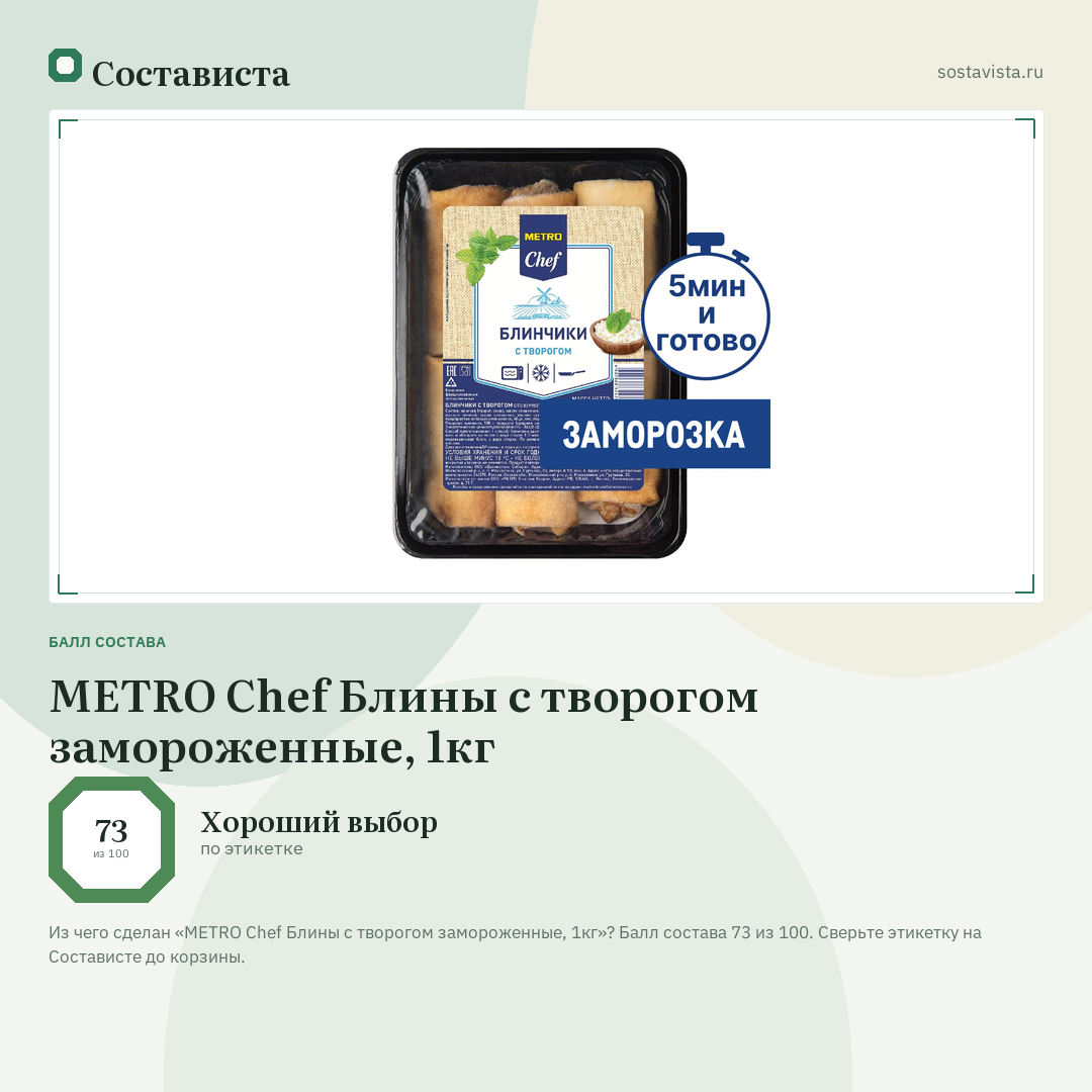 METRO Chef Блины с творогом замороженные, 1кг: балл состава 73 из 100 — Состависта