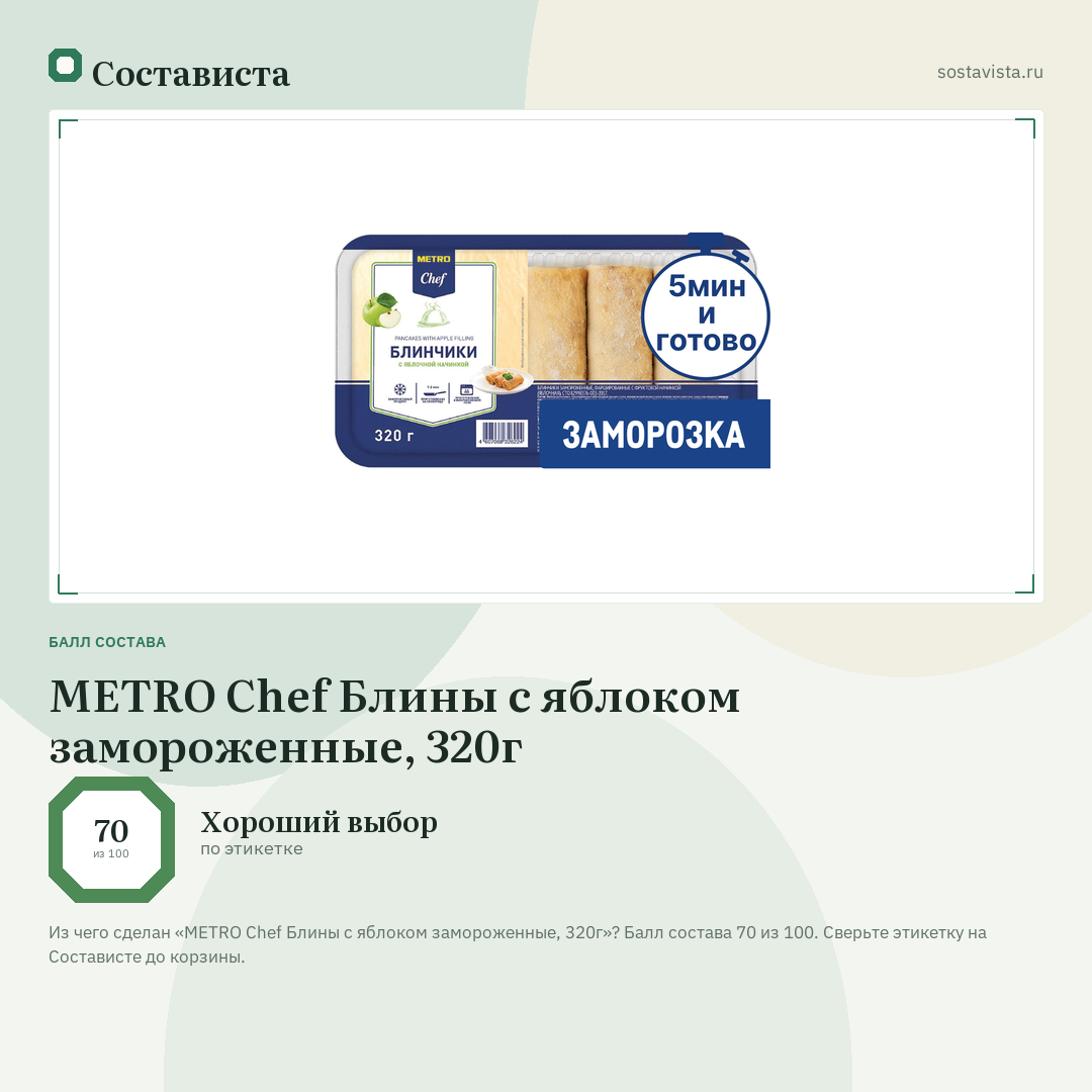 METRO Chef Блины с яблоком замороженные, 320г: балл состава 70 из 100 — Состависта