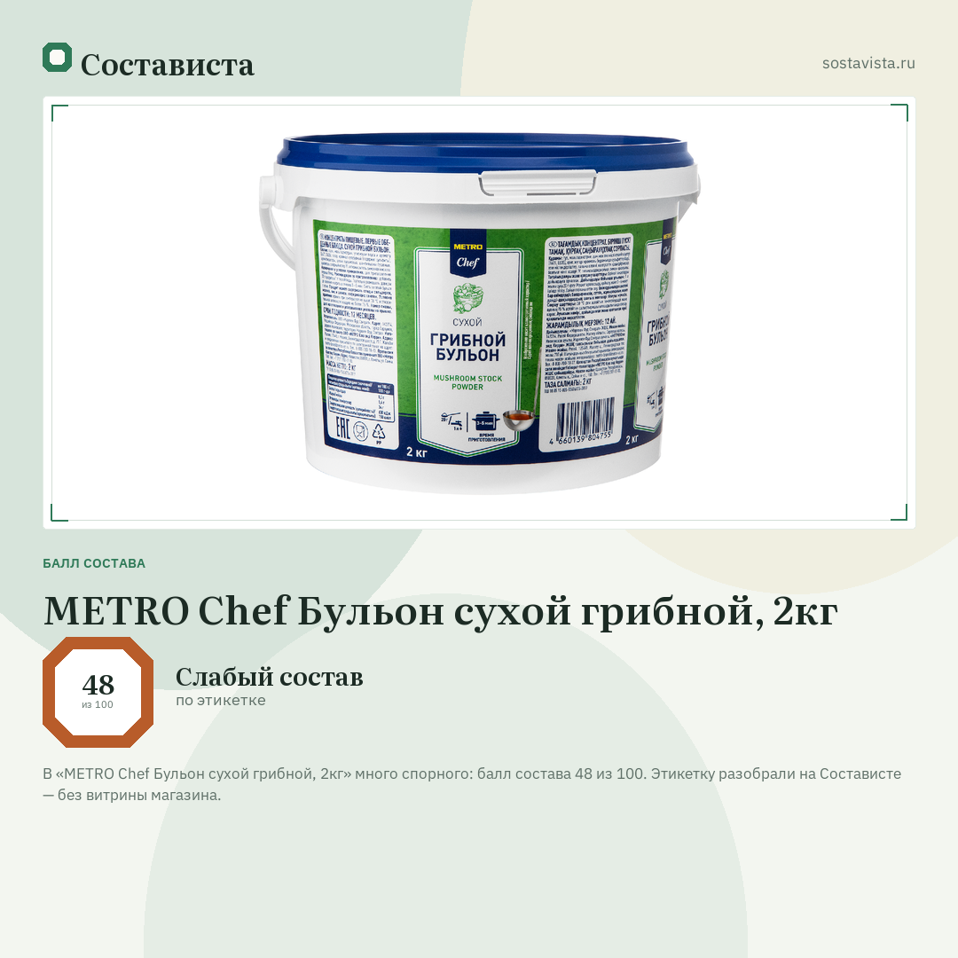METRO Chef Бульон сухой грибной, 2кг: балл состава 48 из 100 — Состависта
