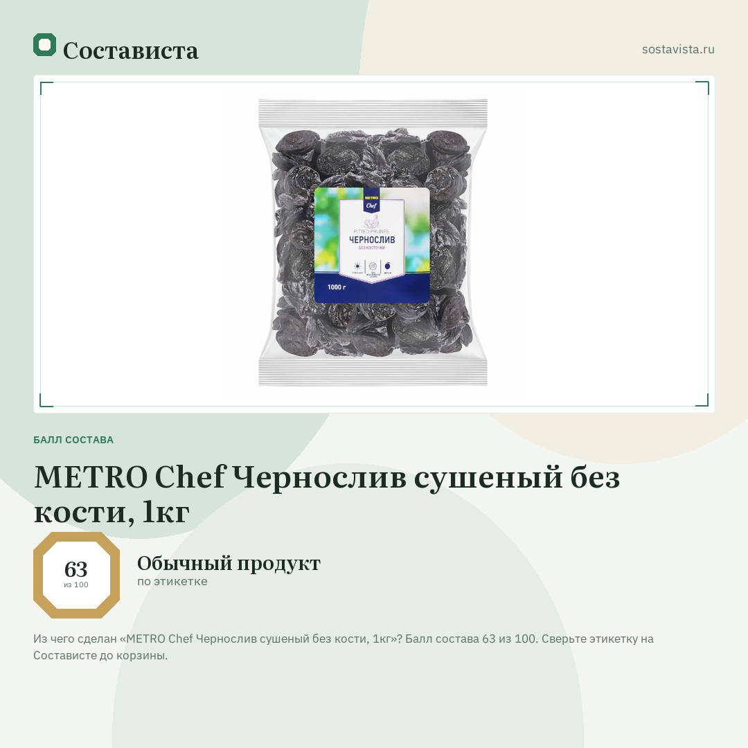 METRO Chef Чернослив сушеный без кости, 1кг: балл состава 63 из 100 — Состависта