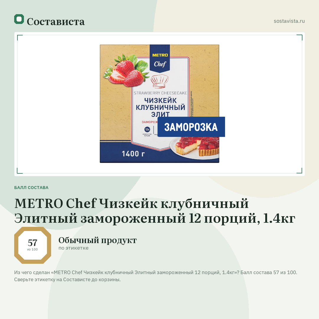 METRO Chef Чизкейк клубничный Элитный замороженный 12 порций, 1.4кг: балл состава 57 из 100 — Состависта