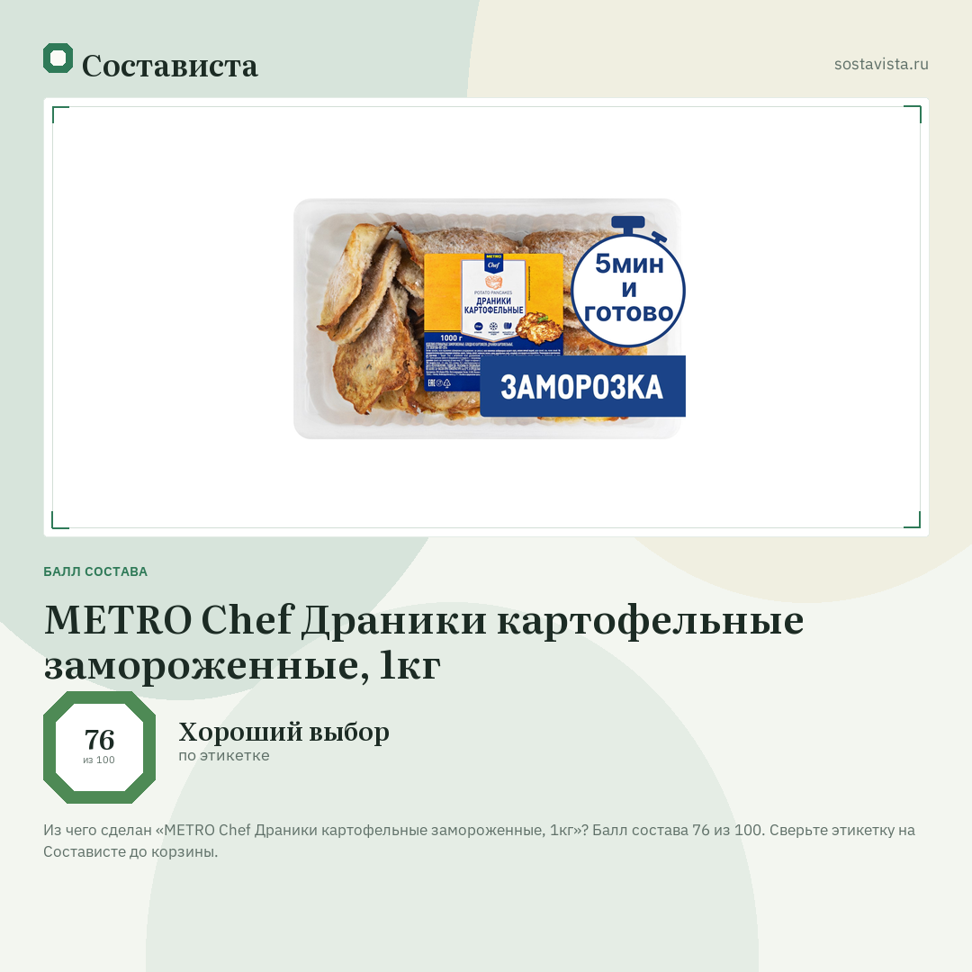 METRO Chef Драники картофельные замороженные, 1кг: балл состава 76 из 100 — Состависта
