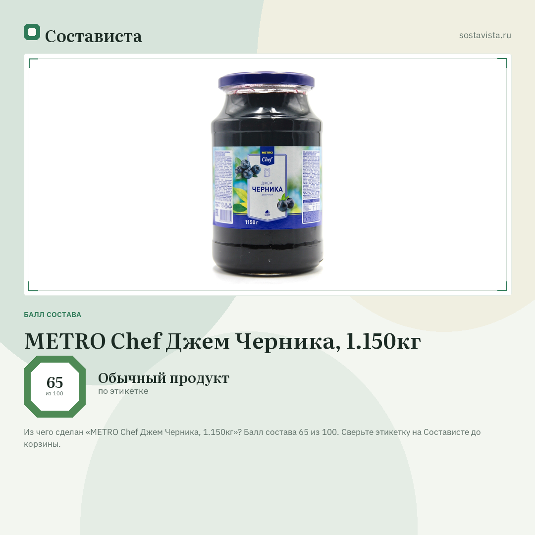 METRO Chef Джем Черника, 1.150кг: балл состава 65 из 100 — Состависта