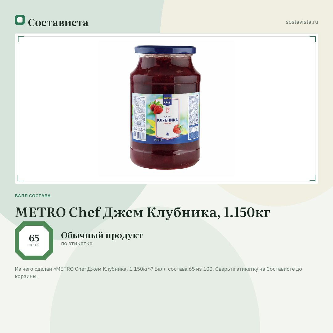METRO Chef Джем Клубника, 1.150кг: балл состава 65 из 100 — Состависта
