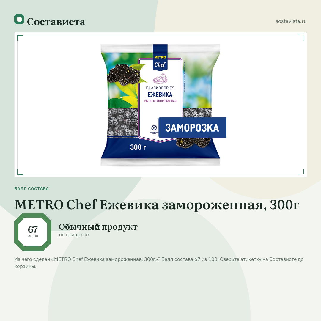 METRO Chef Ежевика замороженная, 300г: балл состава 67 из 100 — Состависта