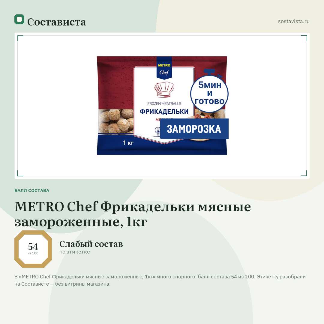 METRO Chef Фрикадельки мясные замороженные, 1кг: балл состава 54 из 100 — Состависта