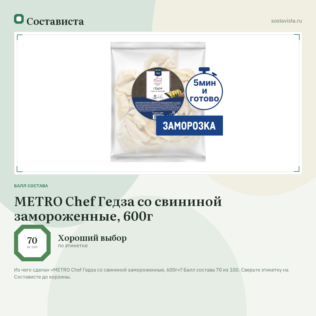 METRO Chef Гедза со свининой замороженные, 600г: балл состава 70 из 100 — Состависта
