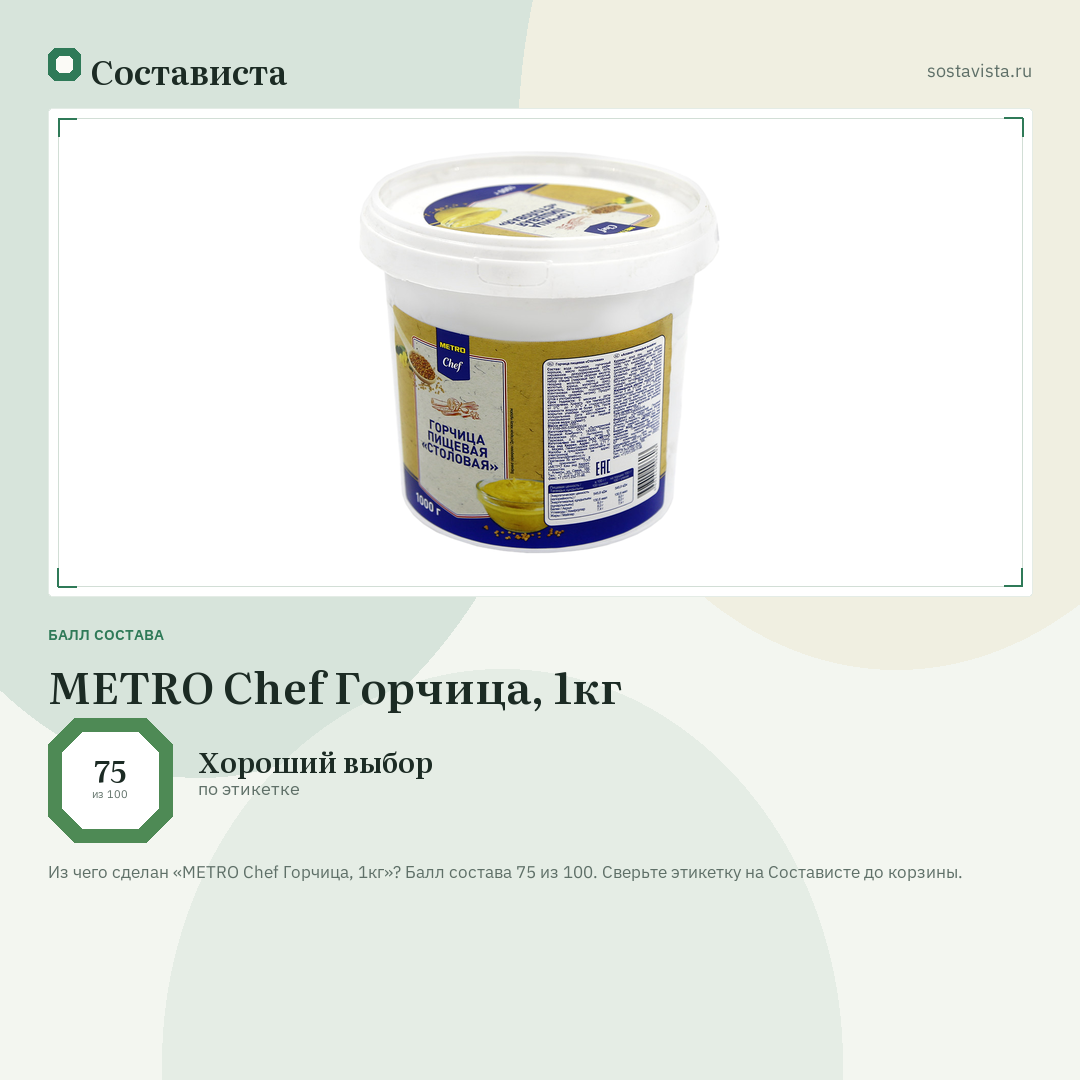 METRO Chef Горчица, 1кг: балл состава 75 из 100 — Состависта