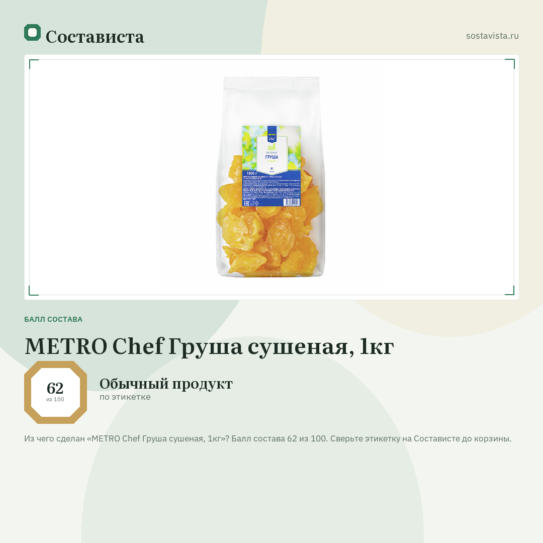 METRO Chef Груша сушеная, 1кг: балл состава 62 из 100 — Состависта