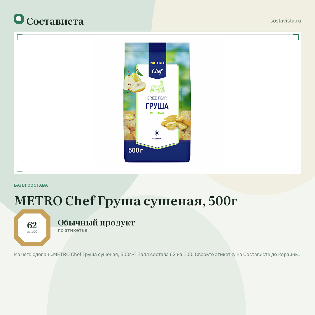 METRO Chef Груша сушеная, 500г: балл состава 62 из 100 — Состависта