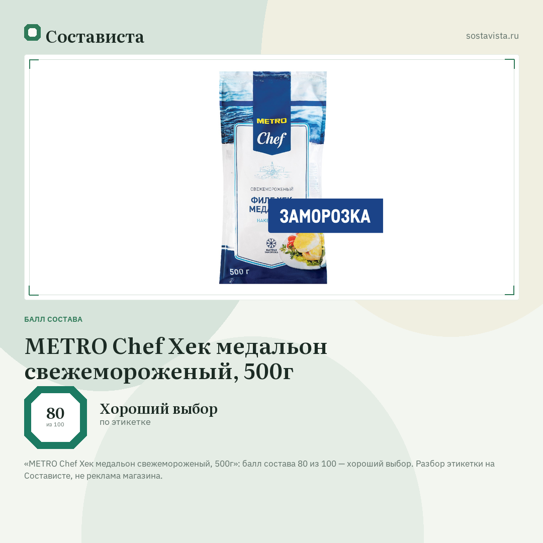 METRO Chef Хек медальон свежемороженый, 500г: балл состава 80 из 100 — Состависта