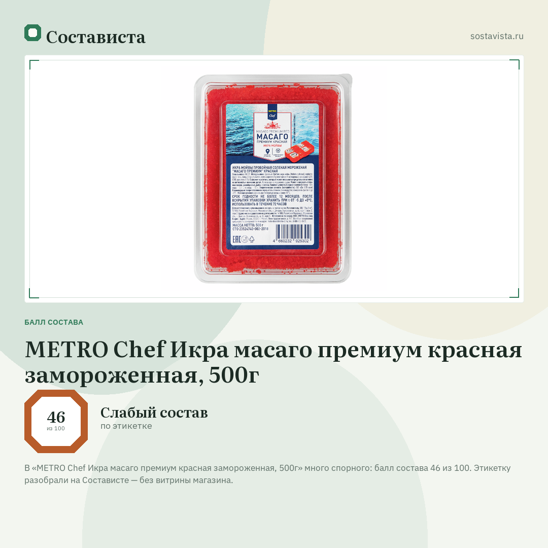 METRO Chef Икра масаго премиум красная замороженная, 500г: балл состава 46 из 100 — Состависта