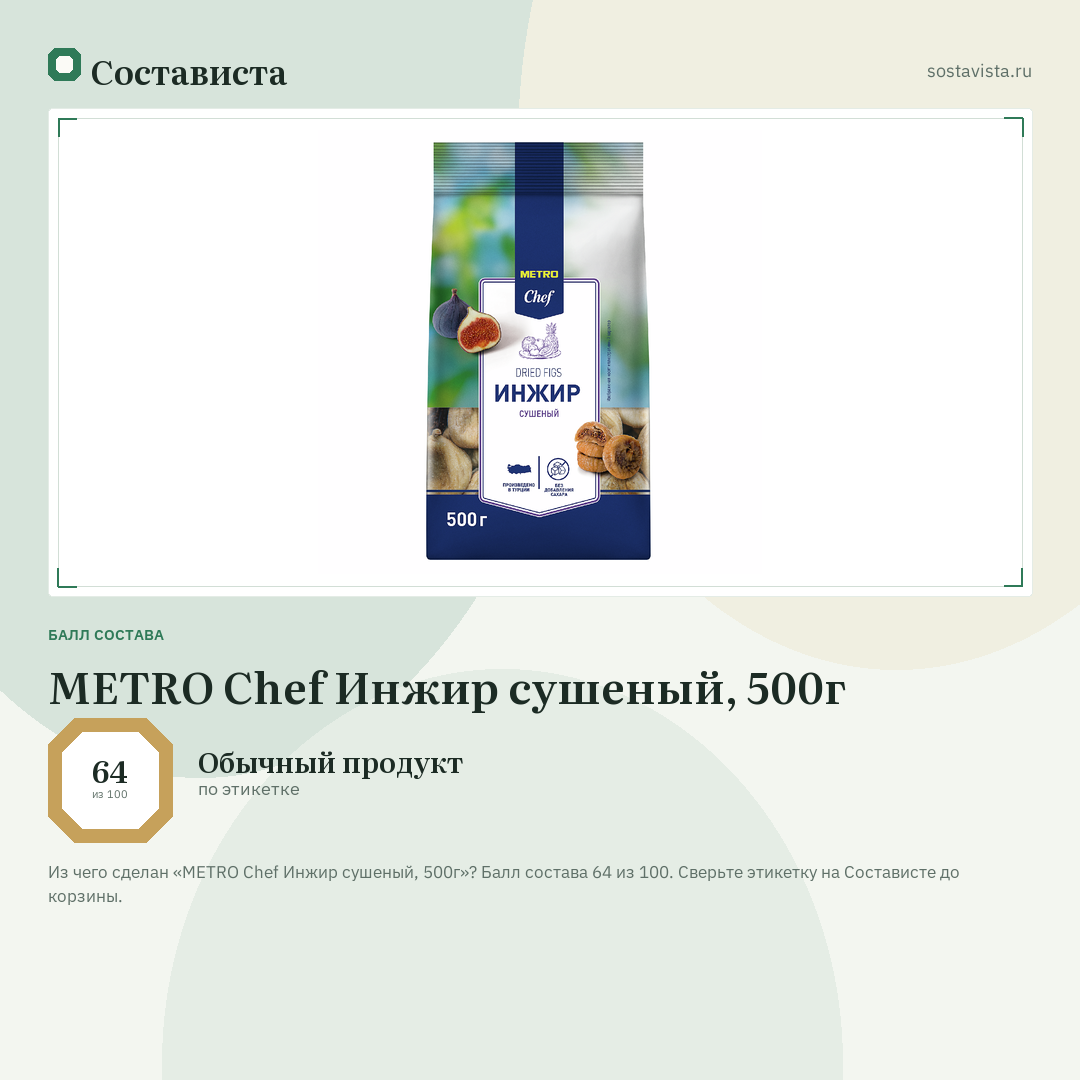 METRO Chef Инжир сушеный, 500г: балл состава 64 из 100 — Состависта