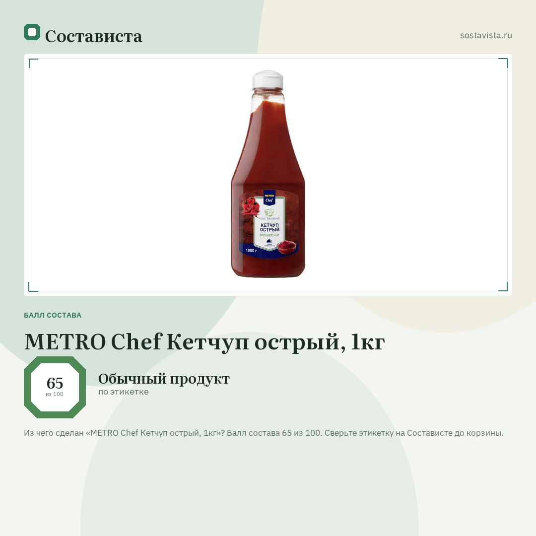 METRO Chef Кетчуп острый, 1кг: балл состава 65 из 100 — Состависта
