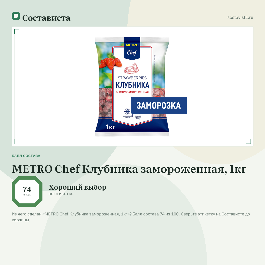 METRO Chef Клубника замороженная, 1кг: балл состава 74 из 100 — Состависта