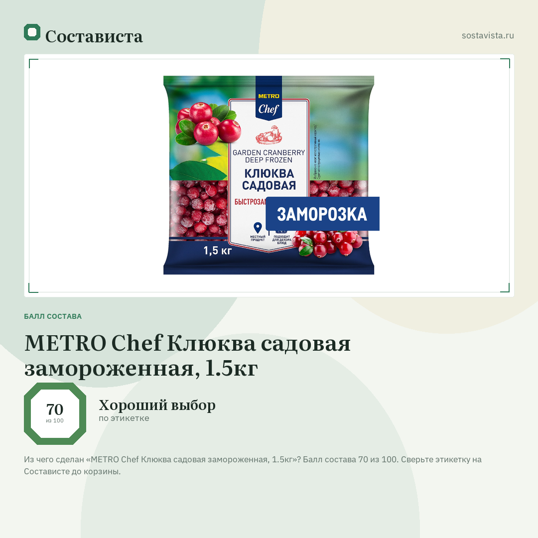 METRO Chef Клюква садовая замороженная, 1.5кг: балл состава 70 из 100 — Состависта