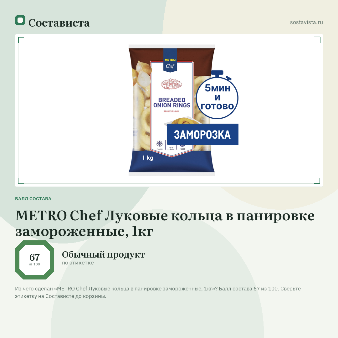 METRO Chef Луковые кольца в панировке замороженные, 1кг: балл состава 67 из 100 — Состависта