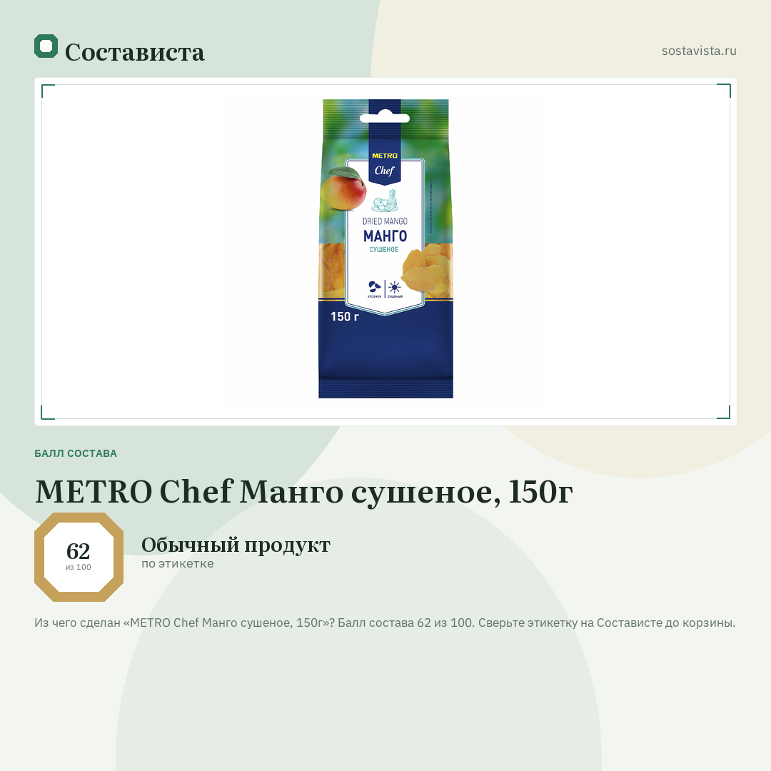 METRO Chef Манго сушеное, 150г: балл состава 62 из 100 — Состависта