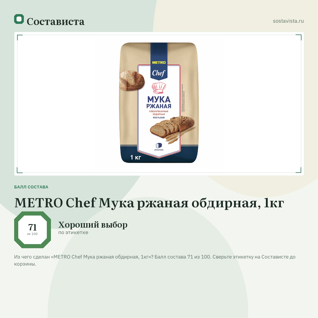 METRO Chef Мука ржаная обдирная, 1кг: балл состава 71 из 100 — Состависта