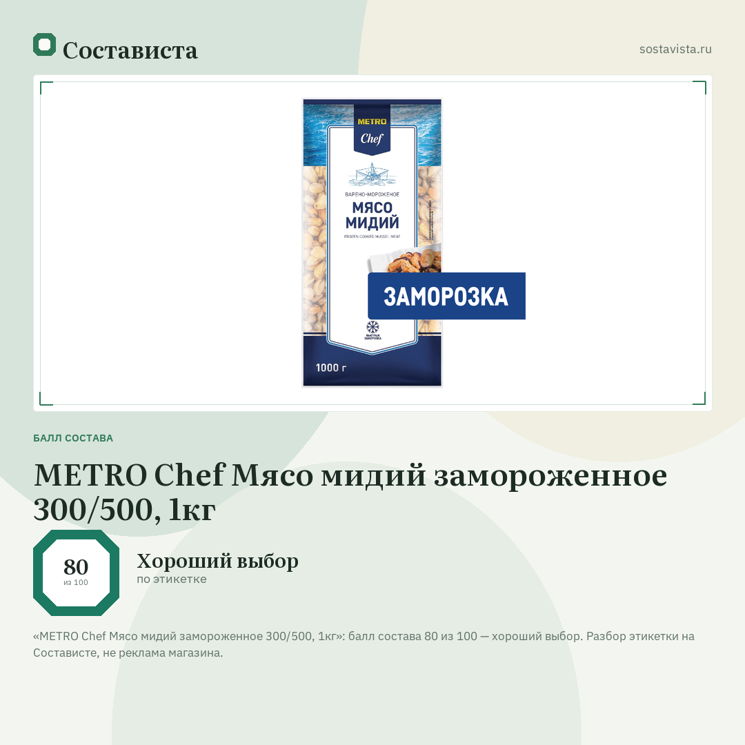METRO Chef Мясо мидий замороженное 300/500, 1кг: балл состава 80 из 100 — Состависта
