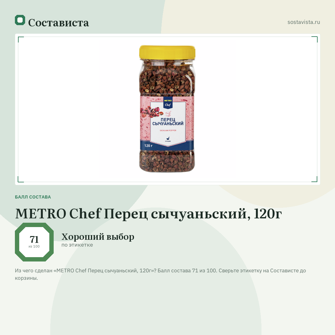 METRO Chef Перец сычуаньский, 120г: балл состава 71 из 100 — Состависта