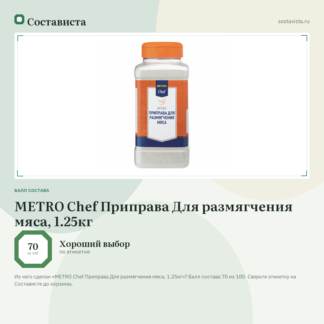 METRO Chef Приправа Для размягчения мяса, 1.25кг: балл состава 70 из 100 — Состависта