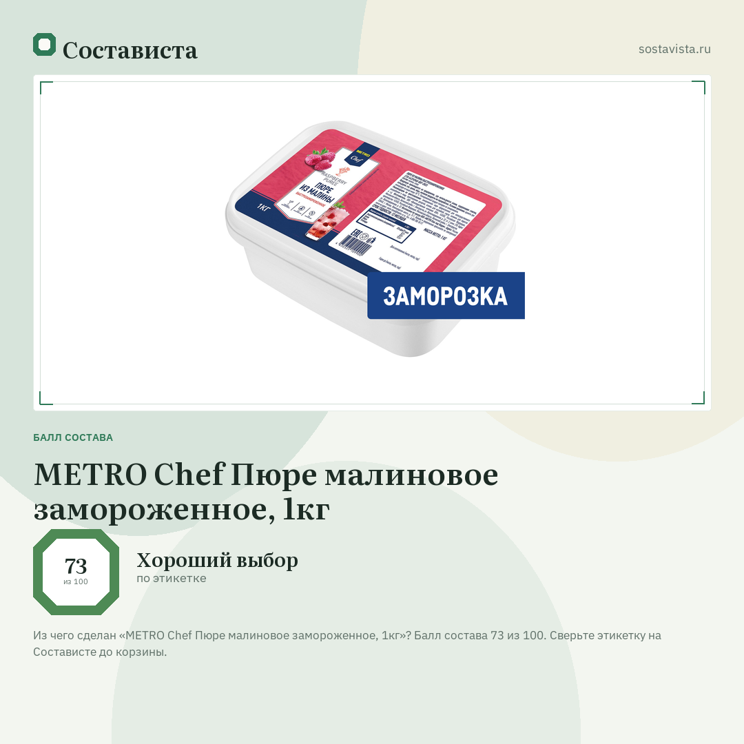 METRO Chef Пюре малиновое замороженное, 1кг: балл состава 73 из 100 — Состависта