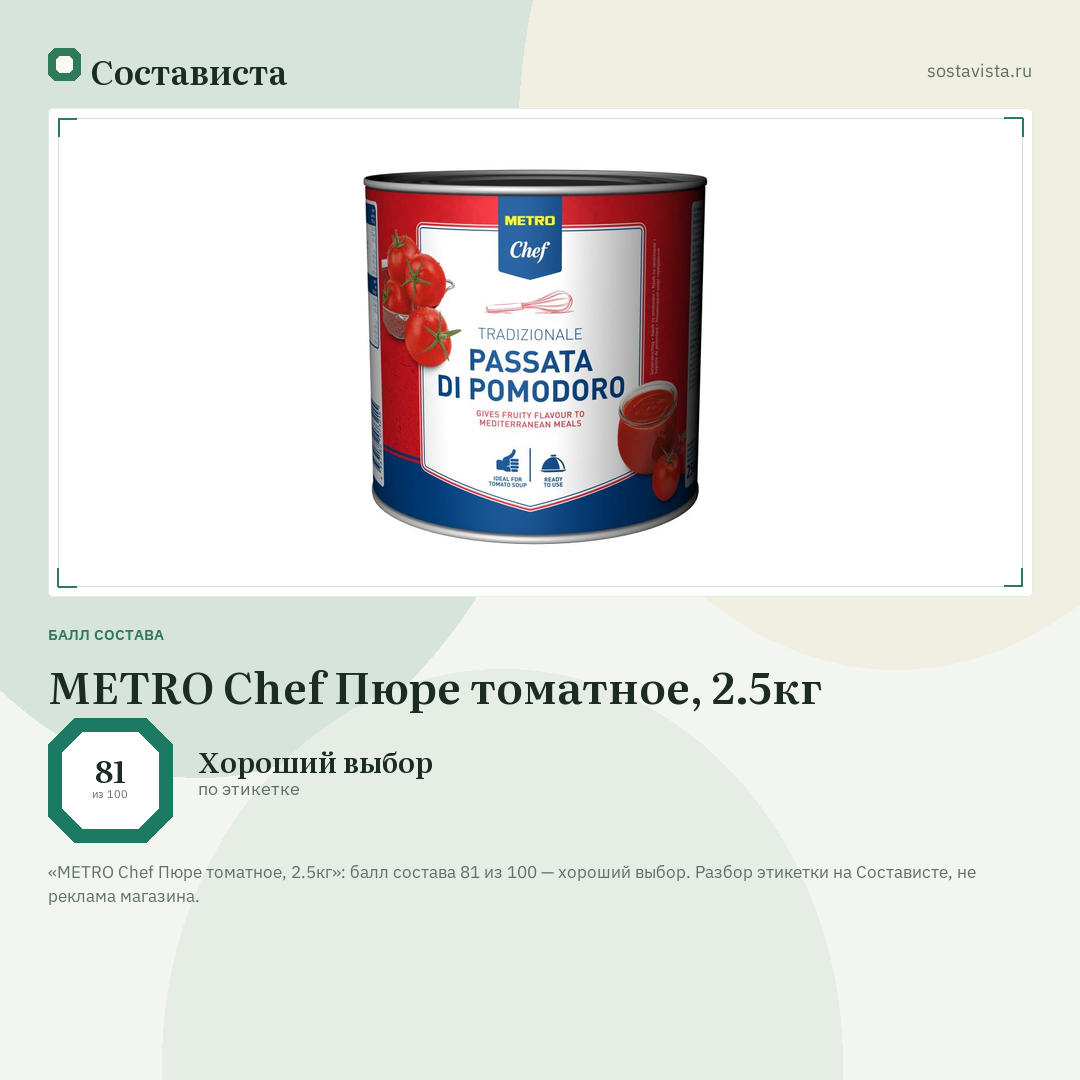 METRO Chef Пюре томатное, 2.5кг: балл состава 81 из 100 — Состависта
