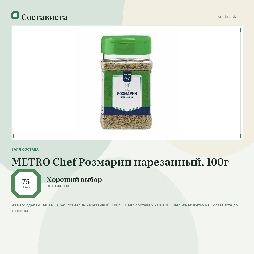 METRO Chef Розмарин нарезанный, 100г: балл состава 75 из 100 — Состависта
