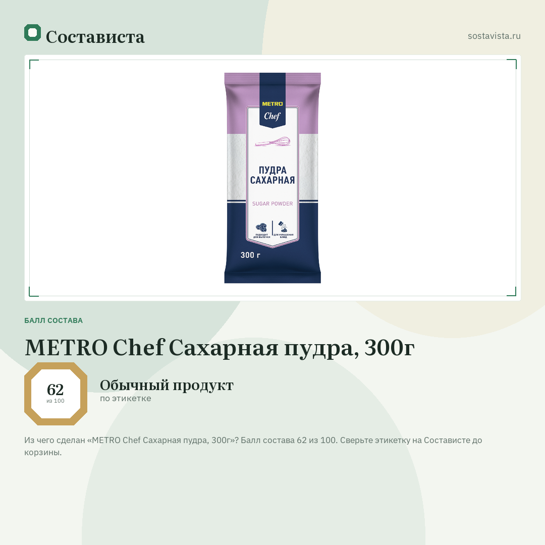 METRO Chef Сахарная пудра, 300г: балл состава 62 из 100 — Состависта