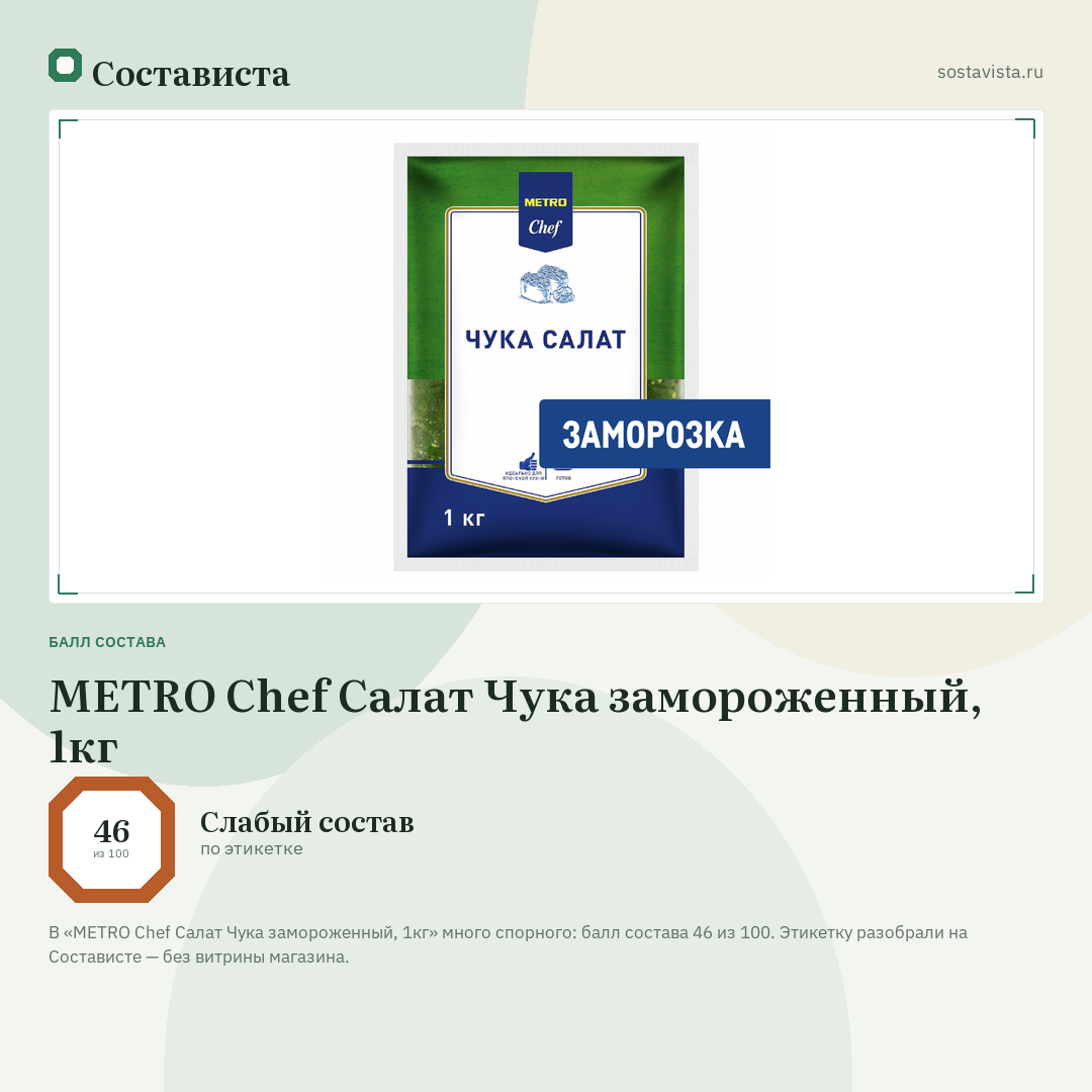METRO Chef Салат Чука замороженный, 1кг: балл состава 46 из 100 — Состависта