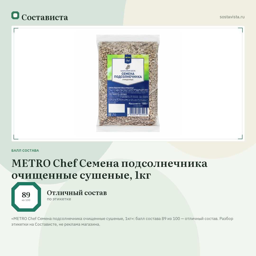 METRO Chef Семена подсолнечника очищенные сушеные, 1кг: балл состава 89 из 100 — Состависта