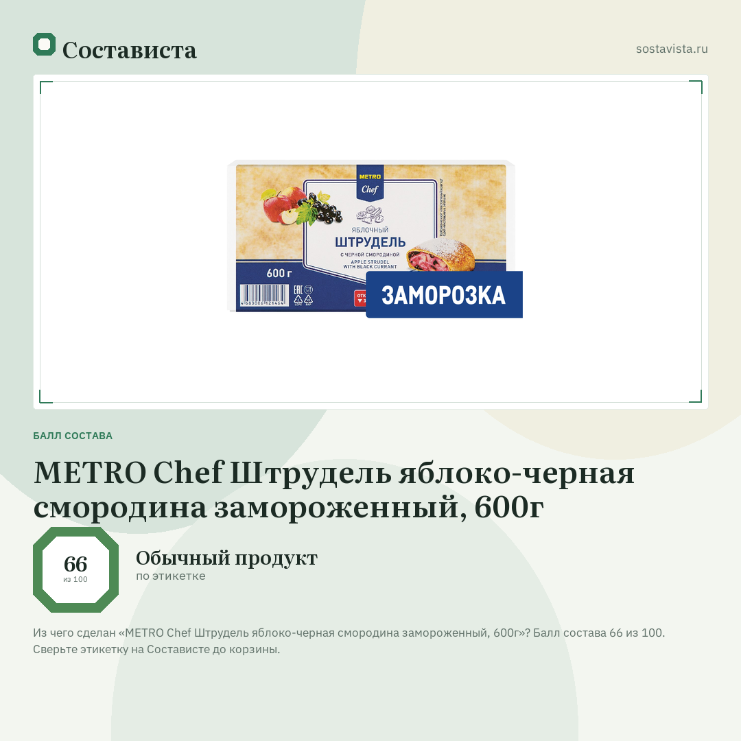 METRO Chef Штрудель яблоко-черная смородина замороженный, 600г: балл состава 66 из 100 — Состависта