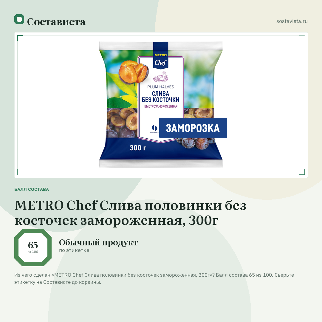METRO Chef Слива половинки без косточек замороженная, 300г: балл состава 65 из 100 — Состависта