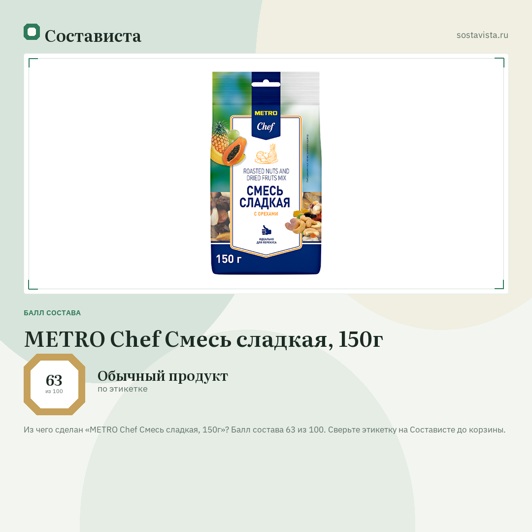 METRO Chef Смесь сладкая, 150г: балл состава 63 из 100 — Состависта