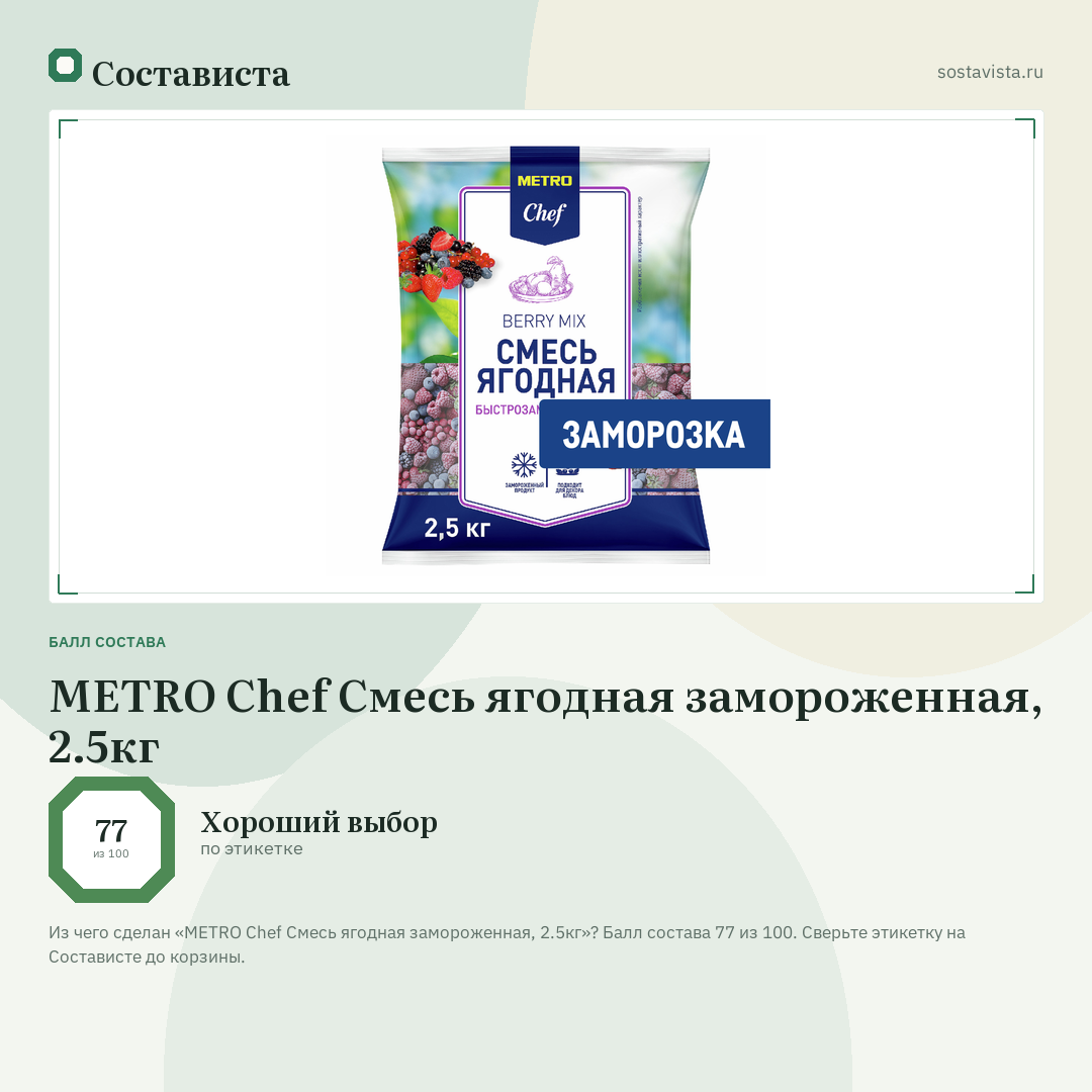 METRO Chef Смесь ягодная замороженная, 2.5кг: балл состава 77 из 100 — Состависта