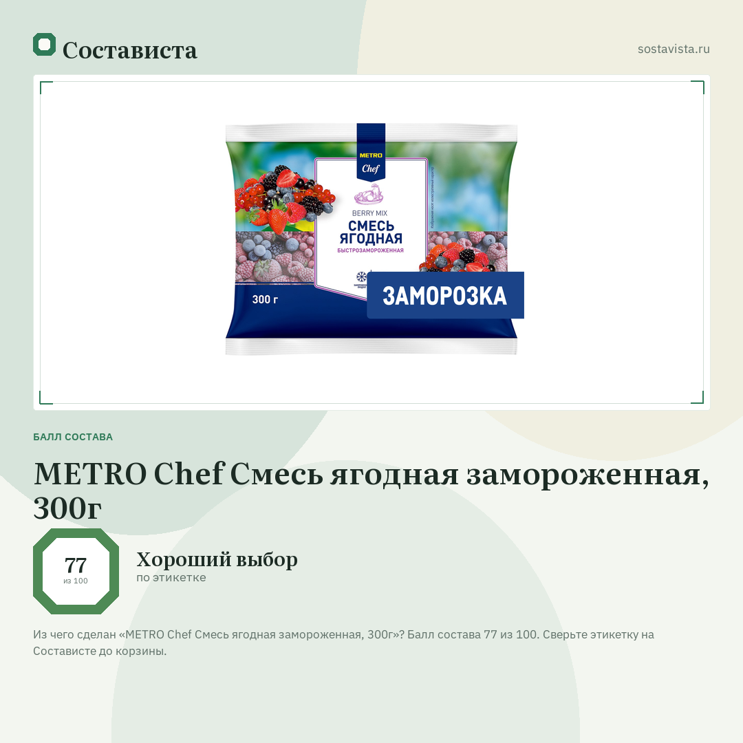 METRO Chef Смесь ягодная замороженная, 300г: балл состава 77 из 100 — Состависта