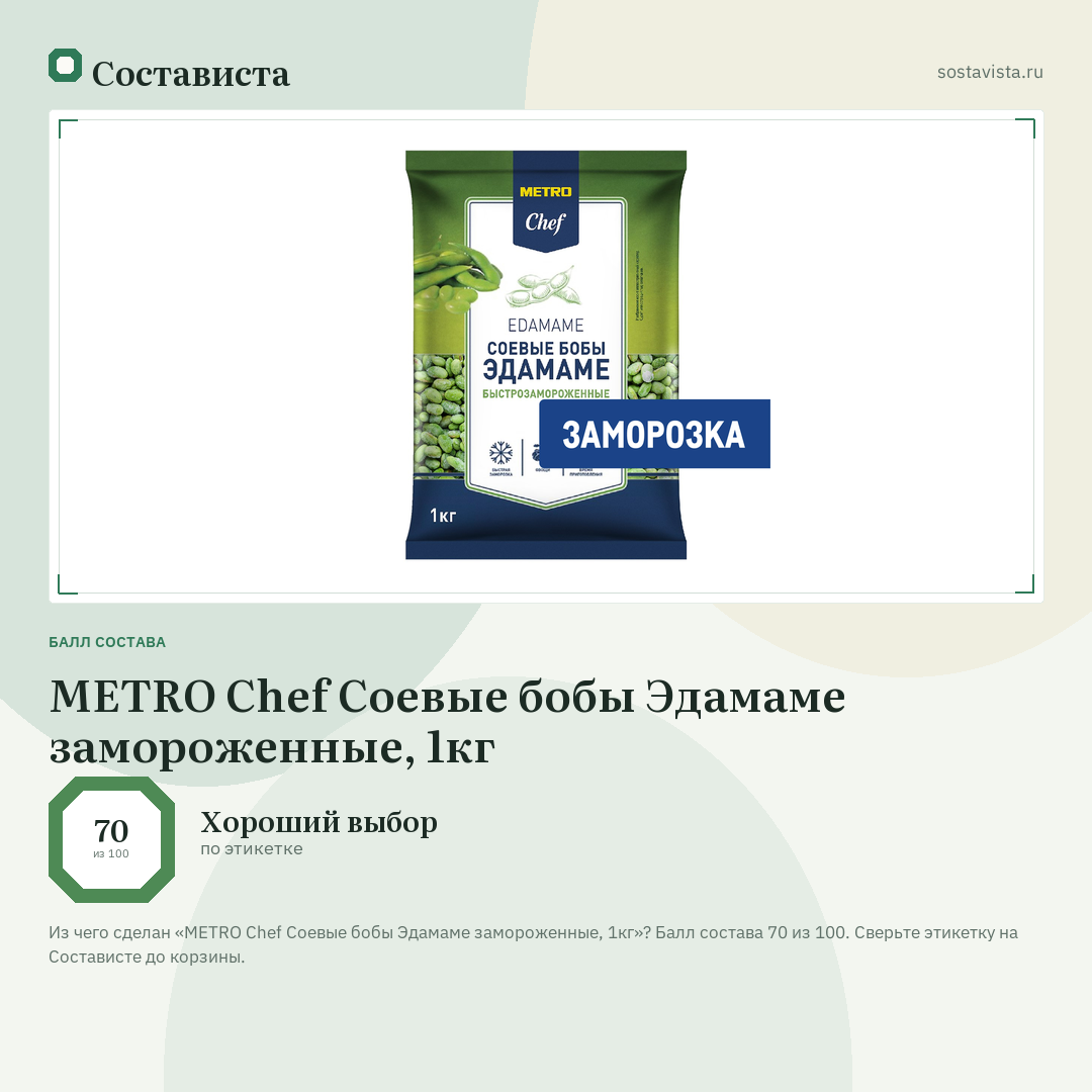 METRO Chef Соевые бобы Эдамаме замороженные, 1кг: балл состава 70 из 100 — Состависта