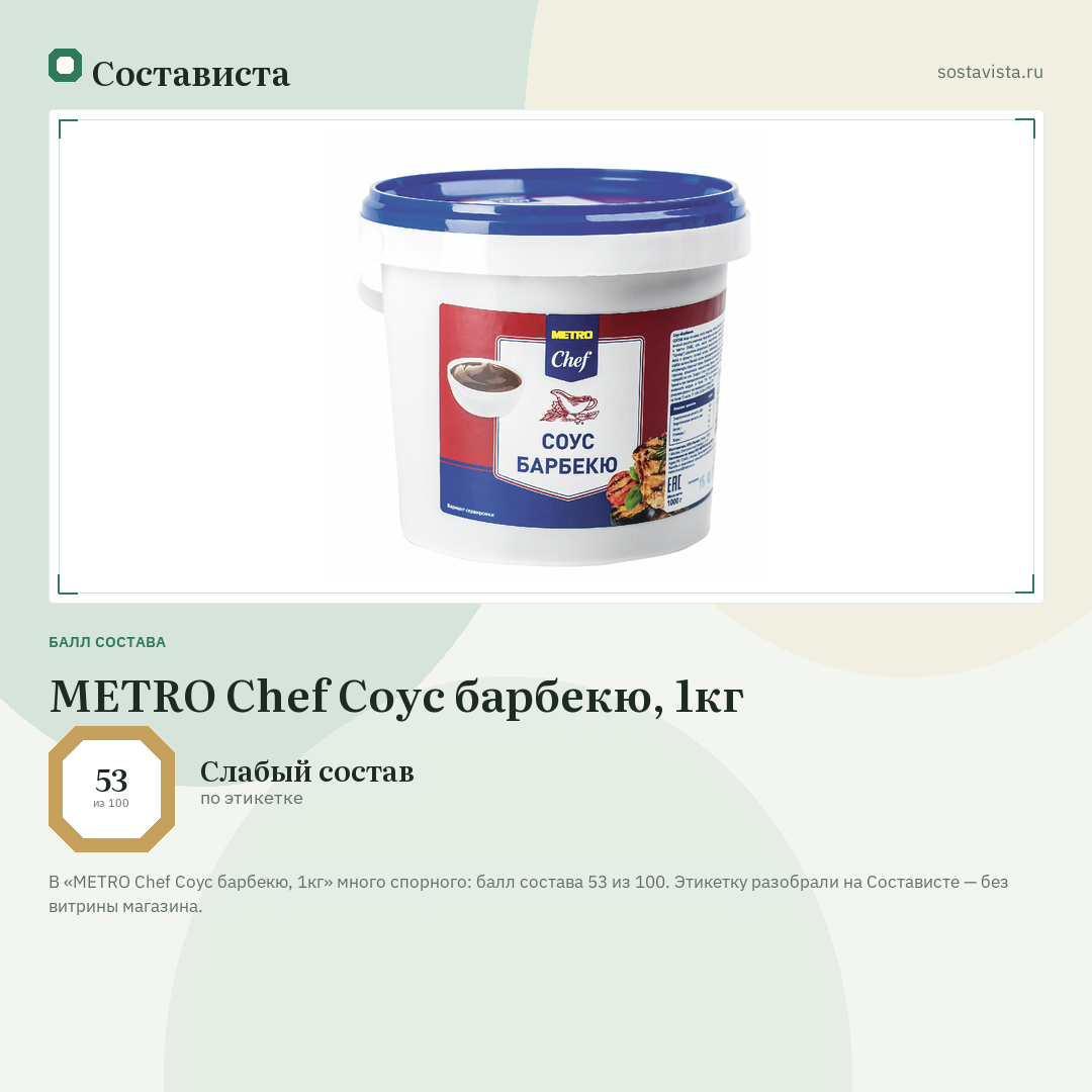 METRO Chef Соус барбекю, 1кг: балл состава 53 из 100 — Состависта