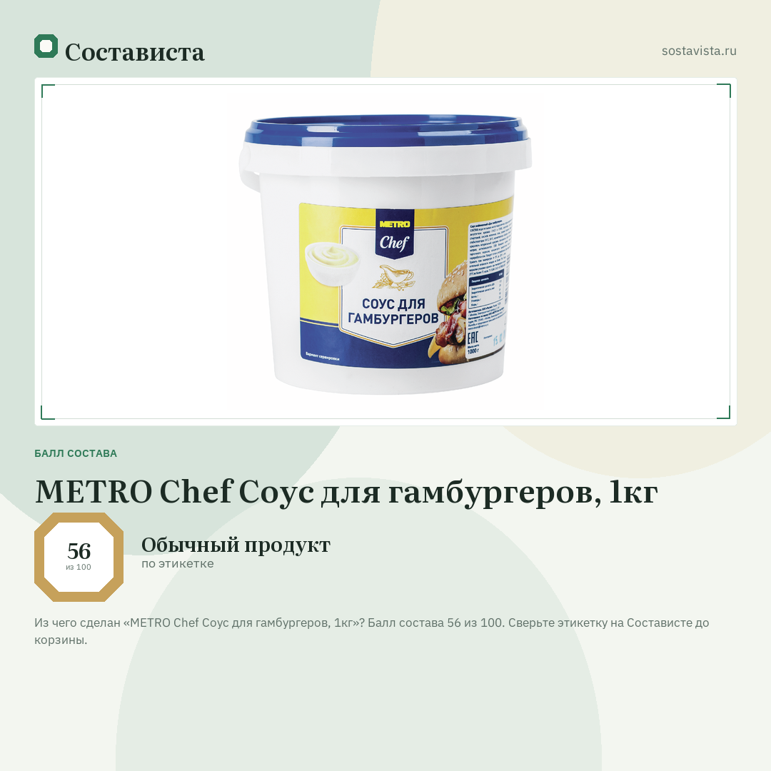 METRO Chef Соус для гамбургеров, 1кг: балл состава 56 из 100 — Состависта